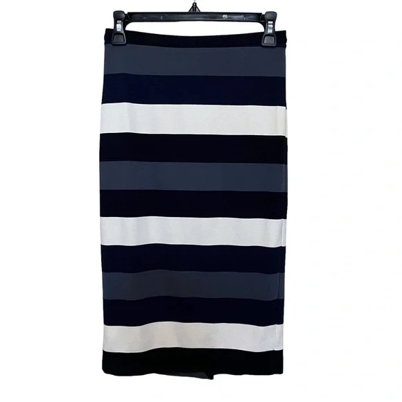 Max Mara Striped Knee Length Straight Pencil Skirt Blue Cream Size XS